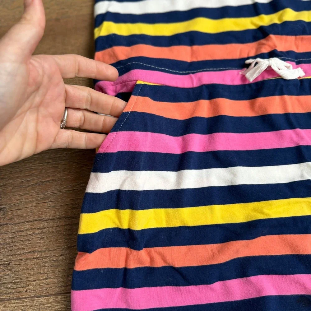 Toobydoo Striped‎ Tie-Waist Dress Kids Size 10 Navy Yellow Multi